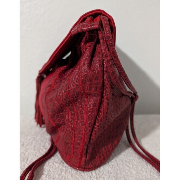 Vintage NAS 80's Red Bag Purse Crossbody Vegan Leather w/ Fringe and Strap Korea - Picture 4 of 12